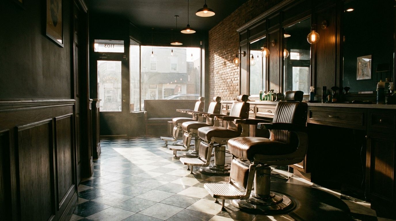 Barbershop interieur met scharen en clippers aan de muur